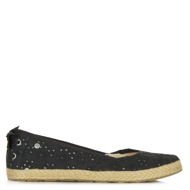 UGG Australia Kids Tassy Black Fabric Eyelet Espadrille