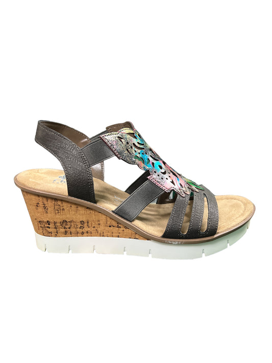 Rieker V5536-45 Grey Combination Heel Sandals