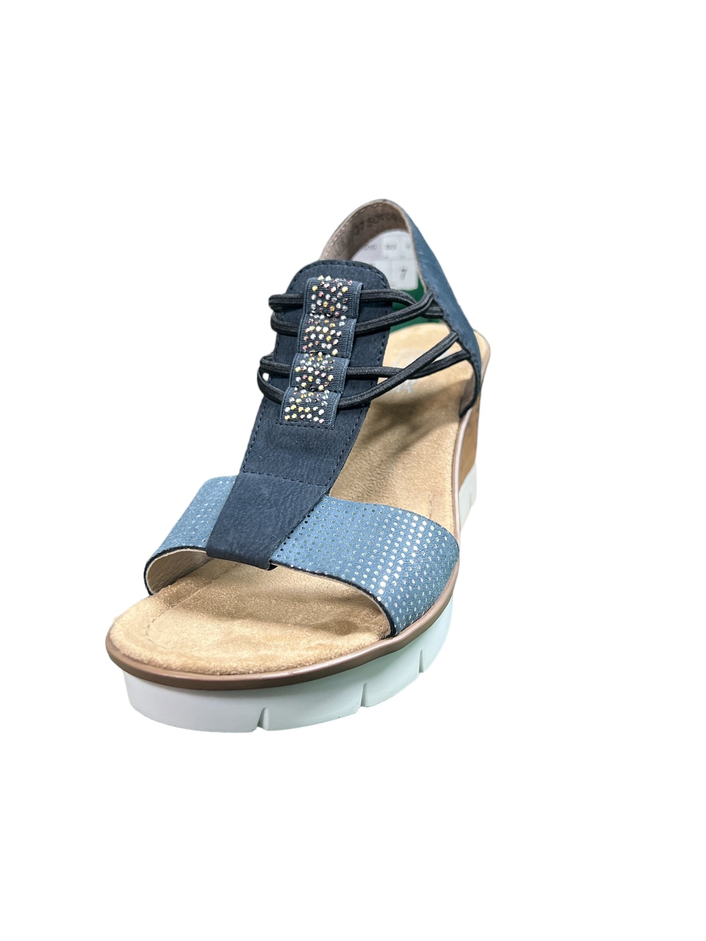 Rieker V5582-12 Blue Combination Heel Sandals