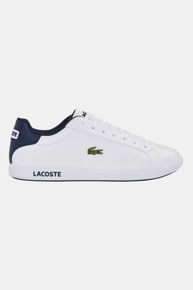 Lacoste Men's Graduate WHT/DK BLU LEATHER LOW-RISE Sneaker