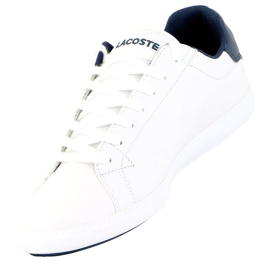 Lacoste Men's Graduate WHT/DK BLU LEATHER LOW-RISE Sneaker